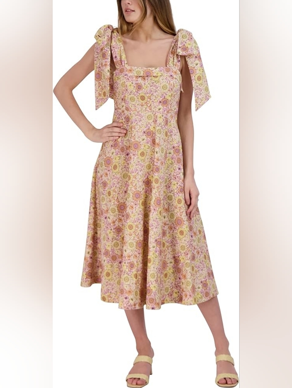 BCBGeneration Linen Blend Floral Midi Dress